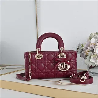 Dior Lady Dior Burgundy Quilted Cannage Top-Handle Tote Bag