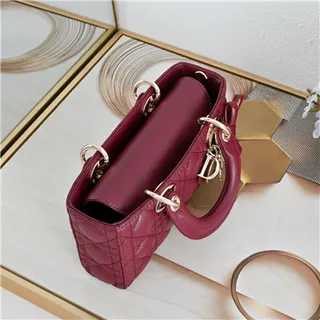 Dior Lady Dior Bourgogne Matelassé Cannage Anses Supérieures Cabas 22