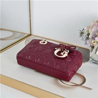 Dior Lady Dior Bourgogne Matelassé Cannage Anses Supérieures Cabas 23