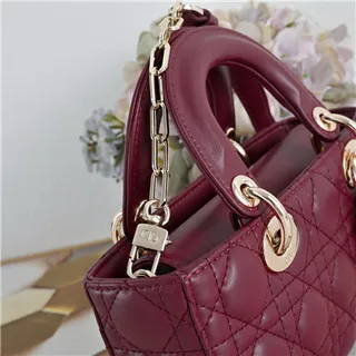 Dior Lady Dior Bourgogne Matelassé Cannage Anses Supérieures Cabas 24
