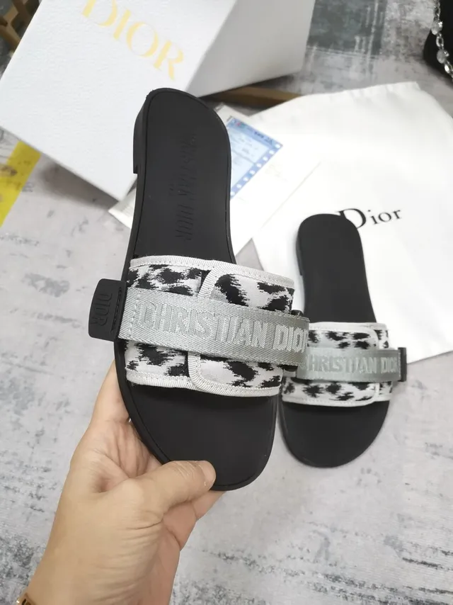 Dior Leopard-Print Logo Strap Slippers 2