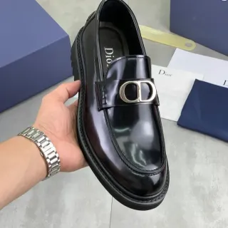 Dior Loafer Black Silver Glossy Patent Leather Metal CD Buckle Strap Loafer