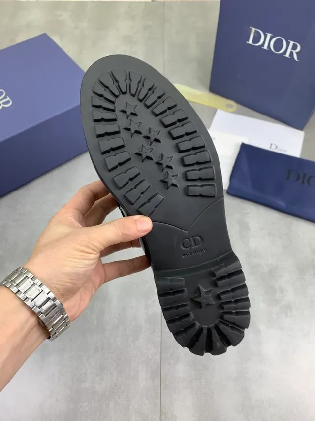 Dior Mocassin Noir Argent Cuir Patent Brillant Sangle Boucle Métal CD 2