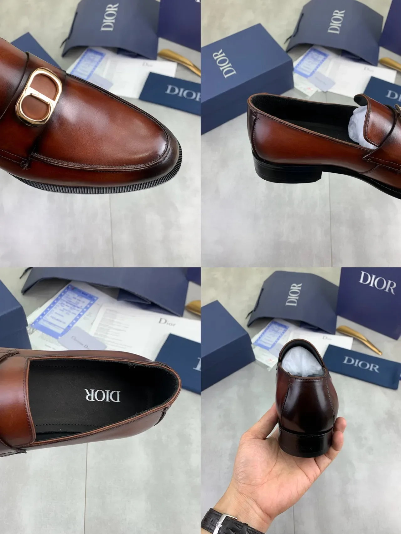 Dior Loafer Brown Gold Polished Leather D-Buckle Loafer 2