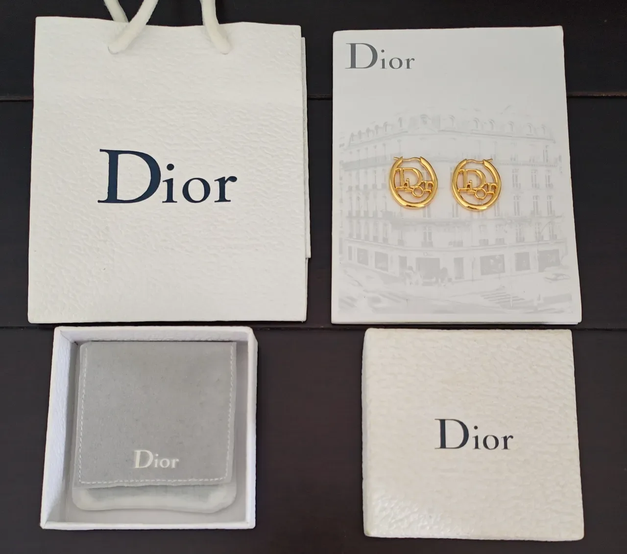 Dior Logo Cutout Hoop Gold Gray Earrings 3