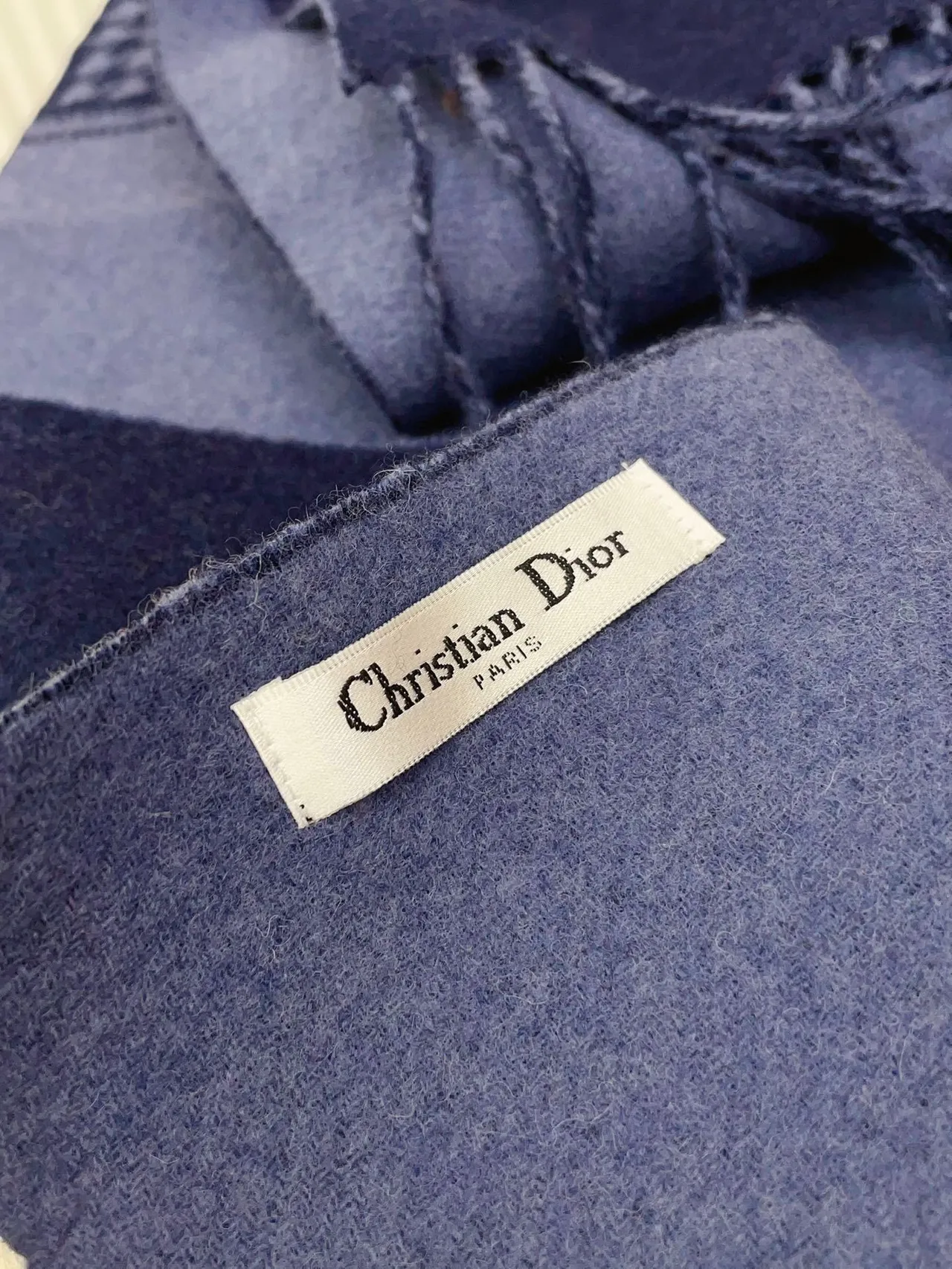 Dior Logo Houndstooth and Solid Navy Cashmere Scarf 9