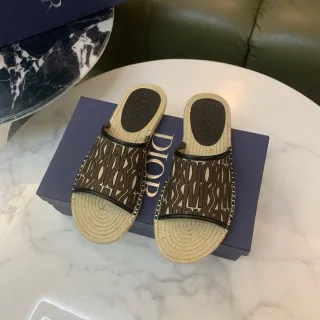 Dior Monogrammed Canvas Espadrille Slippers