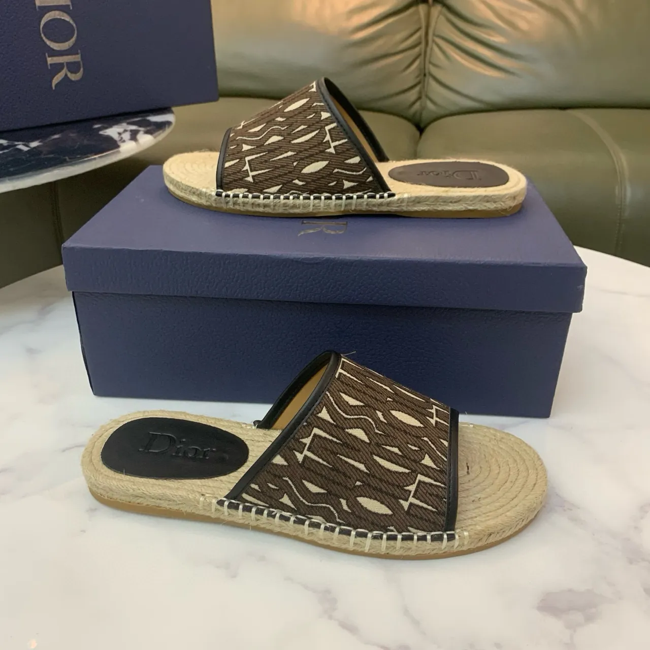 Dior Monogrammed Canvas Espadrille Slippers 7