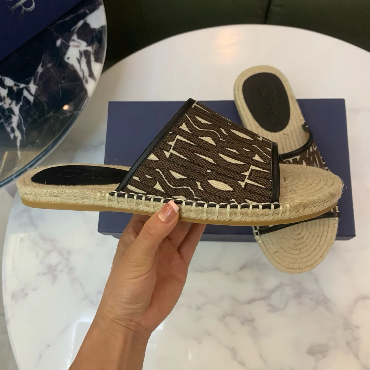 Dior Monogrammed Canvas Espadrille Slippers 8