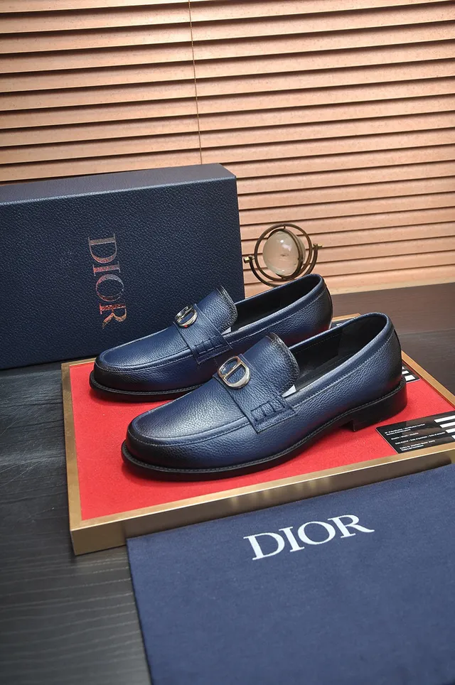 Dior Navy Black Pebbled Leather Metal CD Buckle Loafer 4