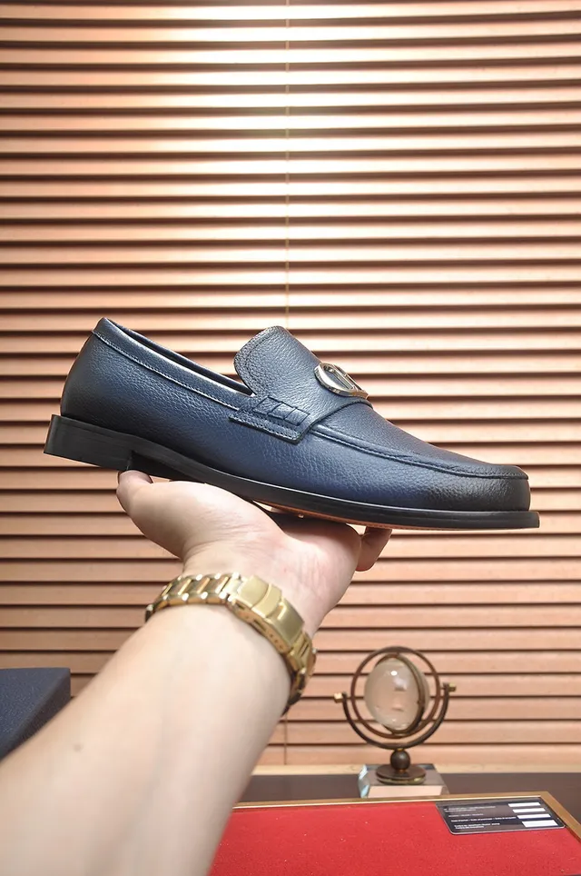 Dior Navy Black Pebbled Leather Metal CD Buckle Loafer 5