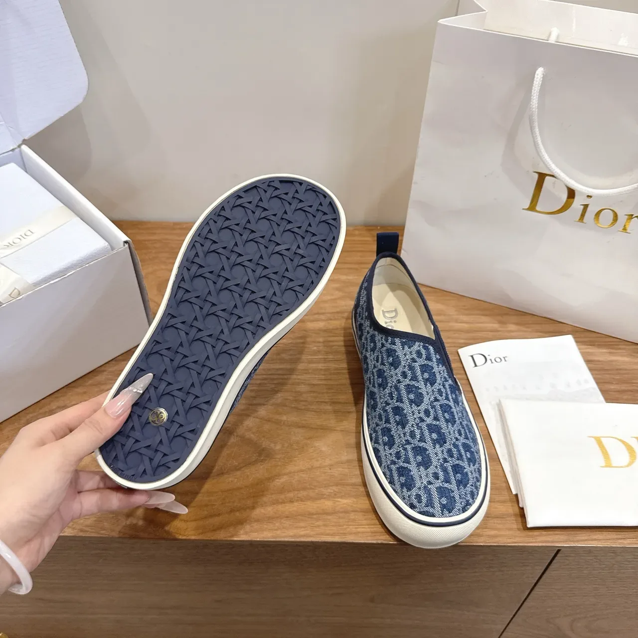 Dior Navy White Monogram Jacquard Upper Slip-On Construction Lifestyle Sneakers 2