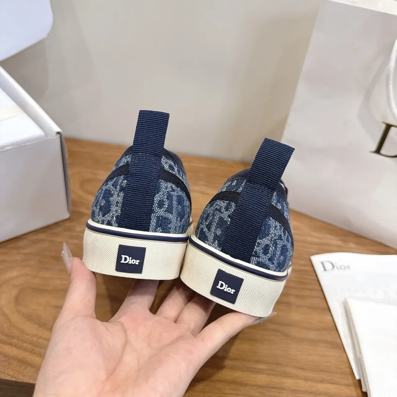 Dior Navy White Monogram Jacquard Upper Slip-On Construction Lifestyle Sneakers 3