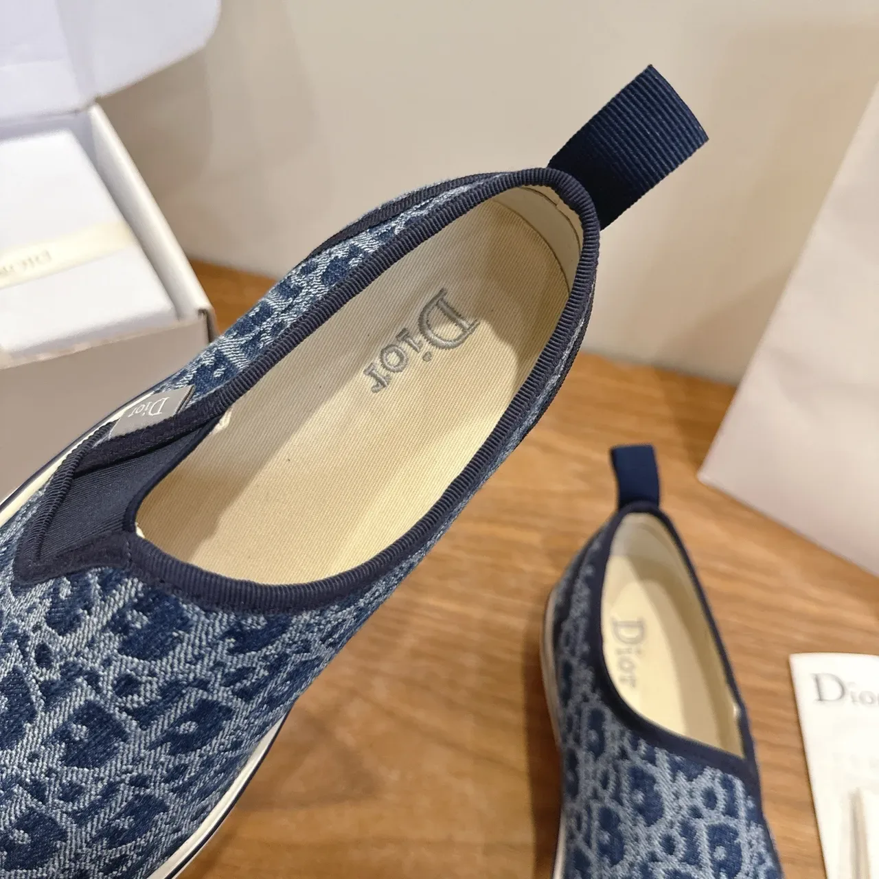 Dior Navy White Monogram Jacquard Upper Slip-On Construction Lifestyle Sneakers 4