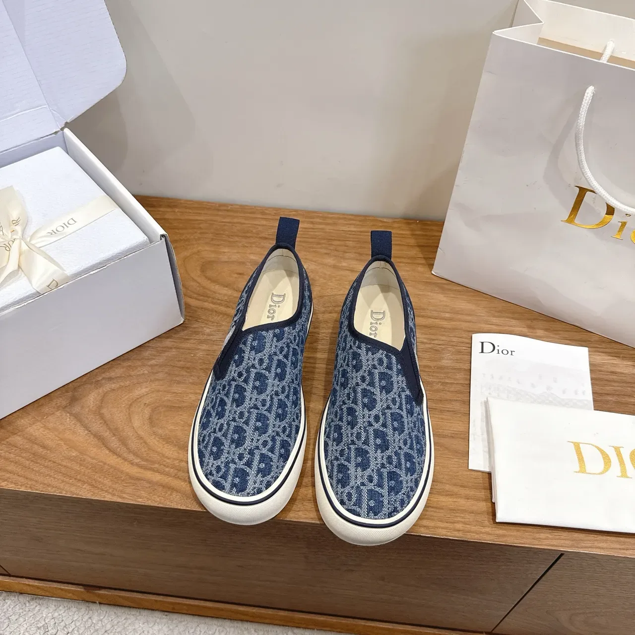 Dior Navy White Monogram Jacquard Upper Slip-On Construction Lifestyle Sneakers 5