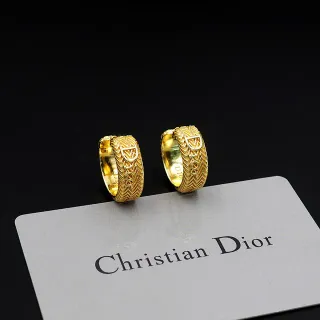 Dior Oblique Hoop Gold Herringbone-Engraved Monogrammed Earrings