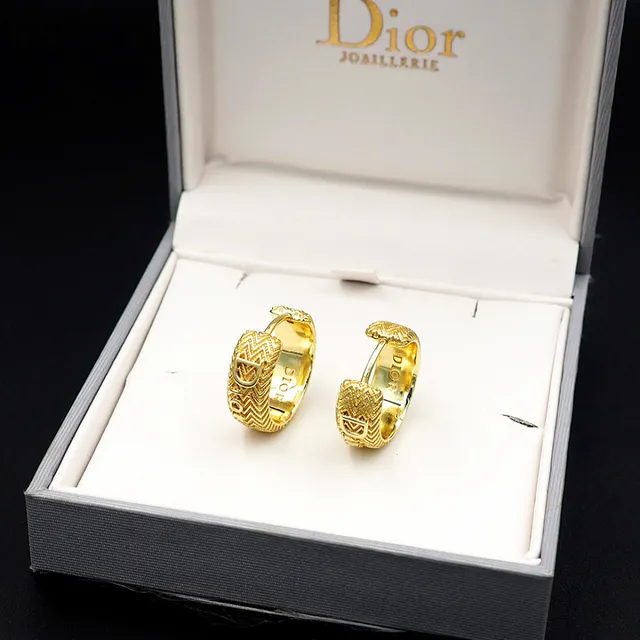 Dior তির্যক ঘेरা সোনার মাছের হাড় খোদাই অক্ষর খোদাই কানের দুল 10