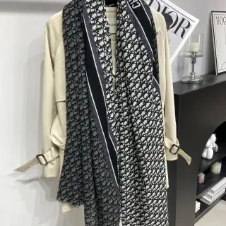 Dior Oblique Monogram काली और सफेद रेशम की स्कार्फ