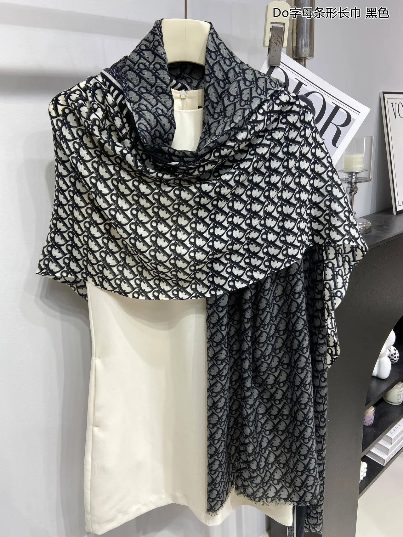Dior Oblique Monogram Black and White Silk Scarf 9