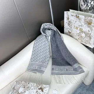 Dior Oblique Monogram Gray Cashmere Scarf