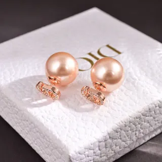 Dior Pink Gold Pearl Sphere Studs Metal Earrings