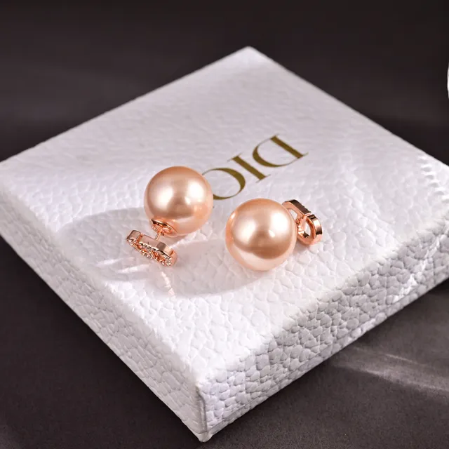 Dior Pink Gold Pearl Sphere Studs Metal Earrings 2