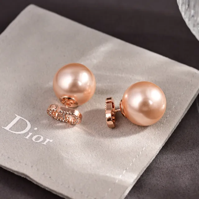 Dior Pink Gold Pearl Sphere Studs Metal Earrings 3