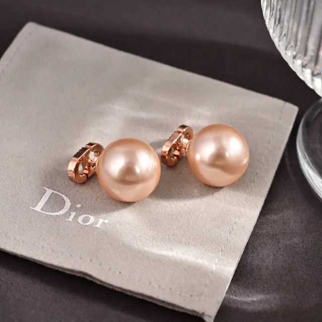 Dior Pink Gold Pearl Sphere Studs Metal Earrings 4