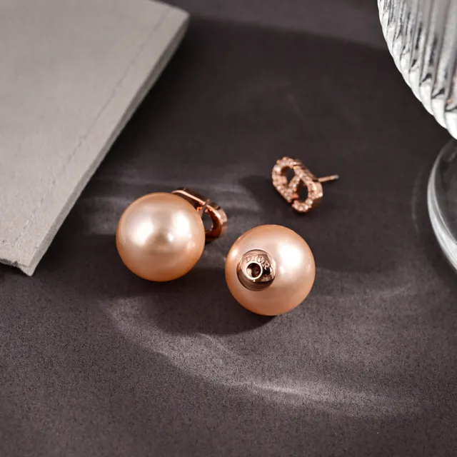 Dior Pink Gold Pearl Sphere Studs Metal Earrings 5