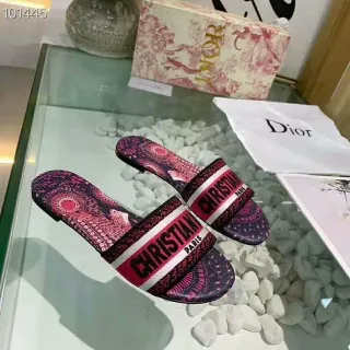 Dior Pink Purple Printed Mandala Sole Wide Branded Strap Slippers