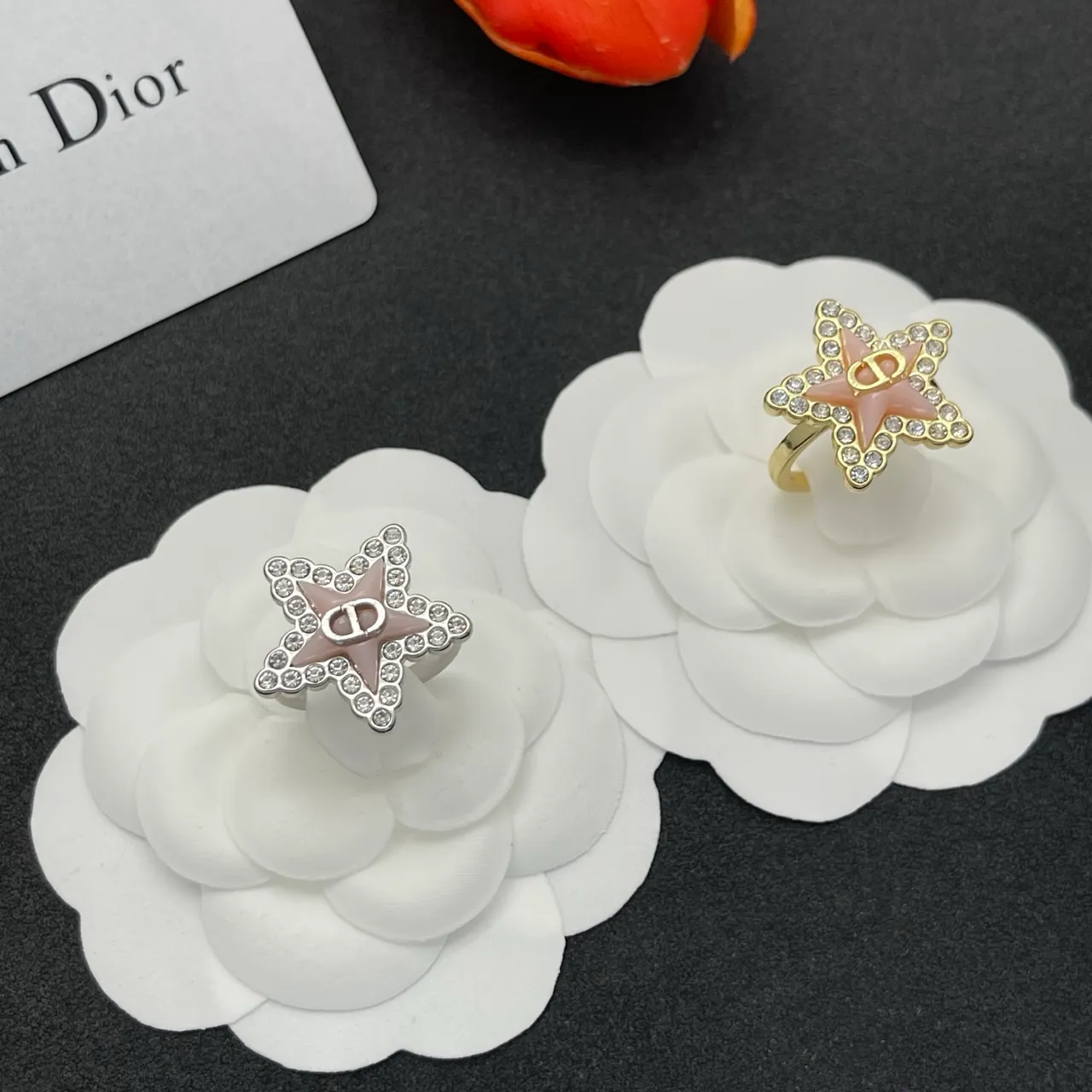 Dior Pink Silver Star-Shaped Pavé-Crystal Bordered Ring 2