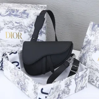 Dior Saddle Black Silver Structured Silhouette Smooth Material Saddle Bag