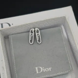 Dior Silver Gray Pavé-Set Logo-Embellished Earrings