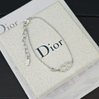 Dior Chaîne Transparente Argentée Bracelet avec Cristaux Motif CD