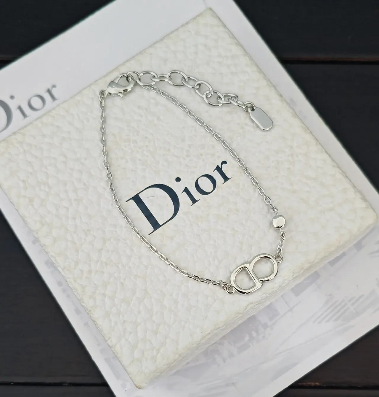 Dior Silver Transparent Chain Crystal-Embellished CD Motif Bracelet 2