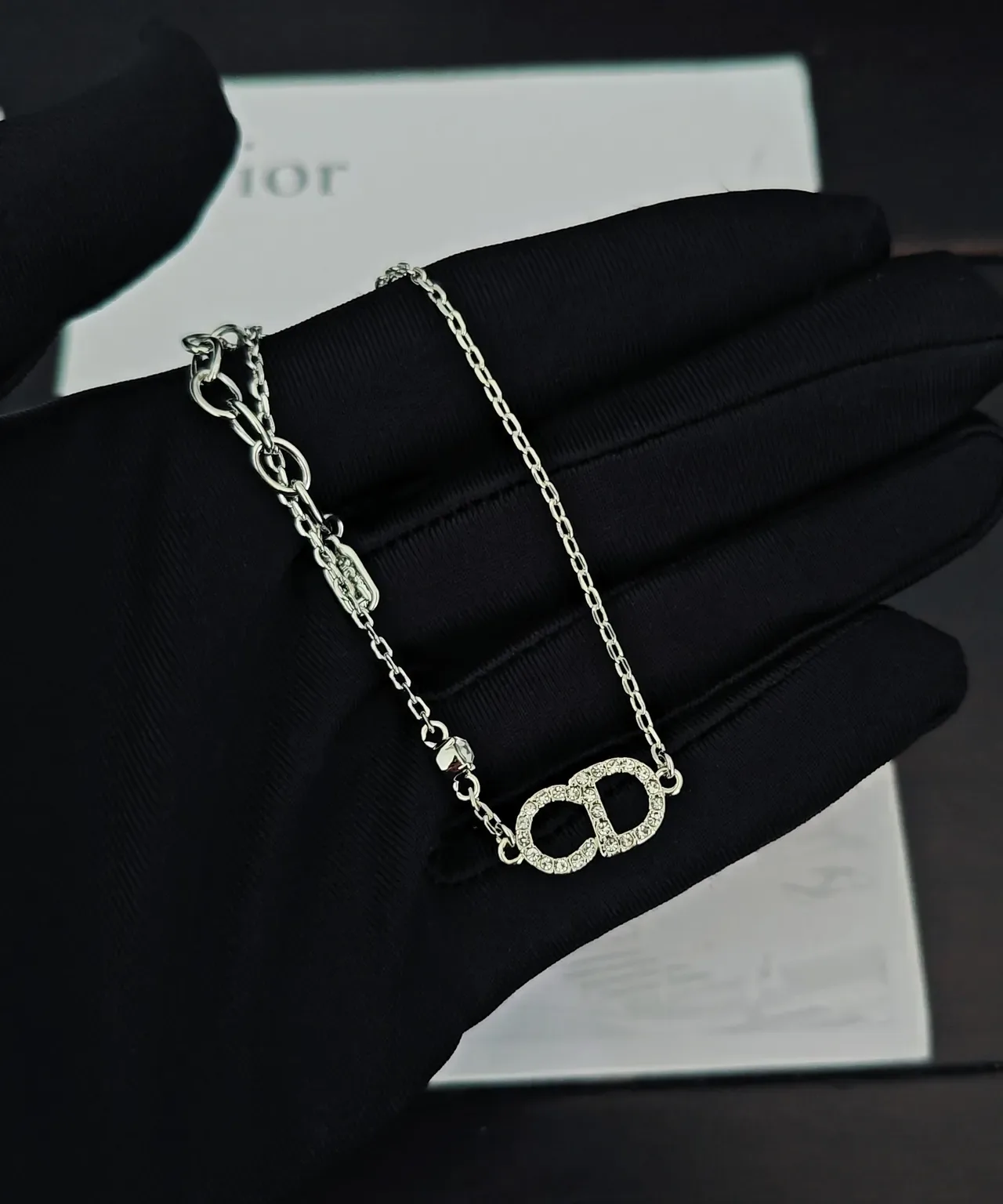 Dior Silver Transparent Chain Crystal-Embellished CD Motif Bracelet 4