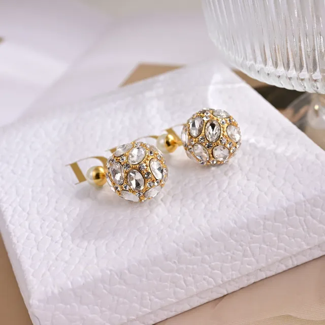 Dior Tribales Gold-Tone Crystal and White Pearl Stud Earrings 2