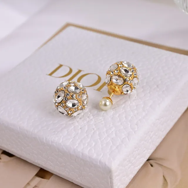 Dior Tribales Gold-Tone Crystal and White Pearl Stud Earrings 4