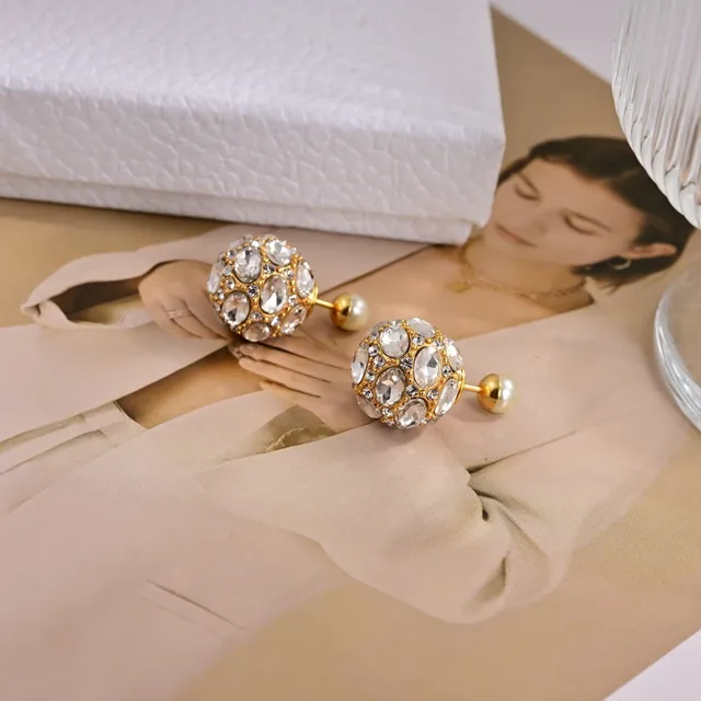 Dior Tribales Gold-Tone Crystal and White Pearl Stud Earrings 5