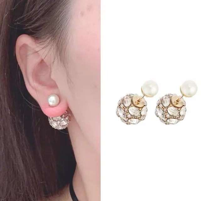 Dior Tribales Gold-Tone Crystal and White Pearl Stud Earrings 7