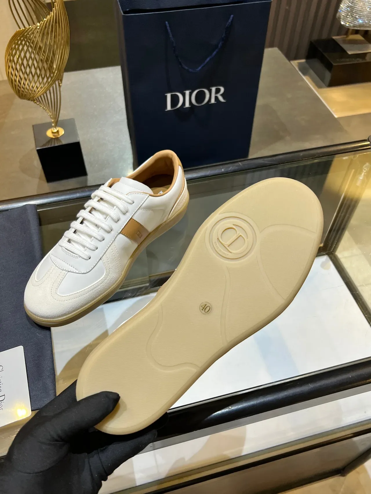 Dior White Beige Two-Tone Panelled Retro Runner Lifestyle Sneakers 3