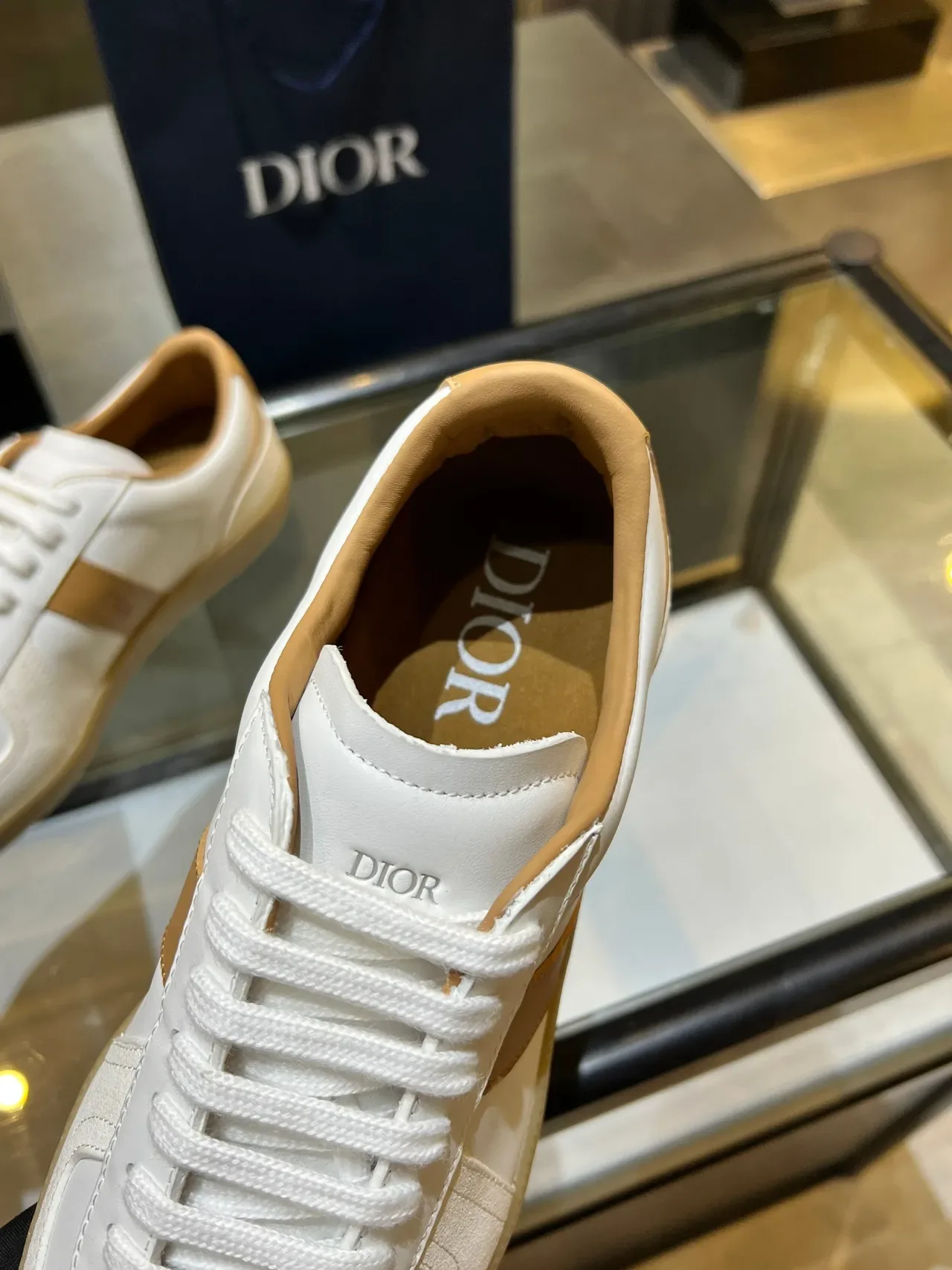 Dior White Beige Two-Tone Panelled Retro Runner Lifestyle Sneakers 4