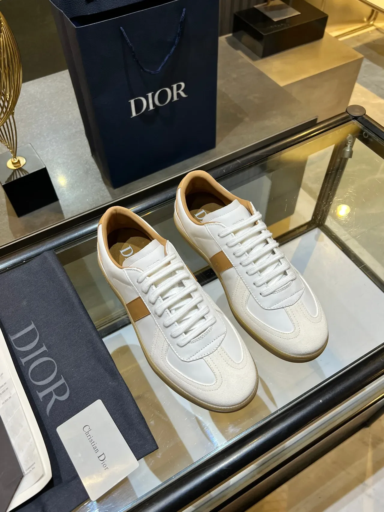 Dior White Beige Two-Tone Panelled Retro Runner Lifestyle Sneakers 5