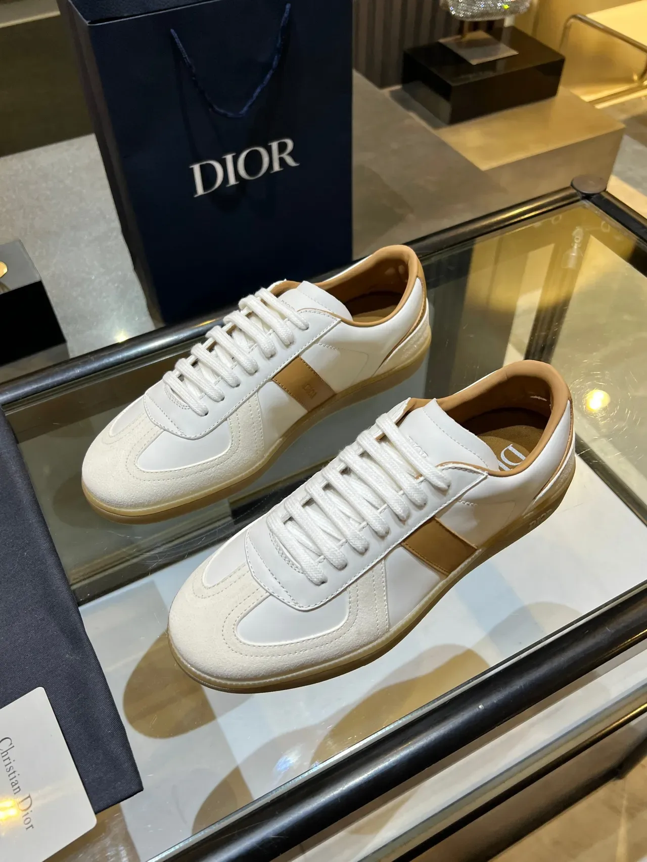 Dior White Beige Two-Tone Panelled Retro Runner Lifestyle Sneakers 6