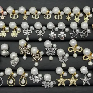 Dior White Gold Pearl-Studded Charm-Dangle Earrings