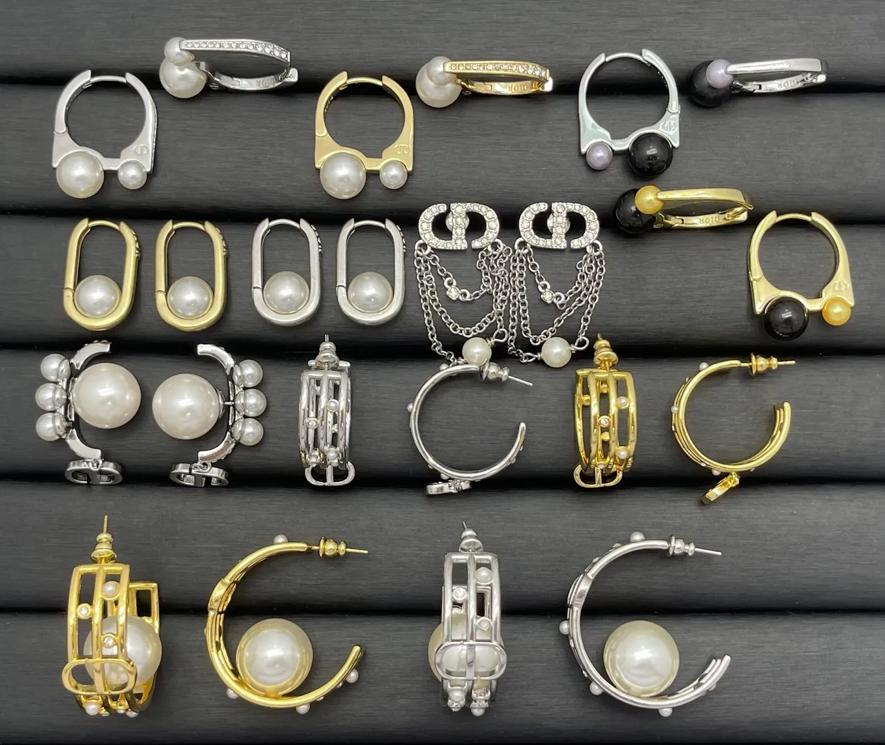 Dior White Gold Pearl-Studded Charm-Dangle Earrings 10