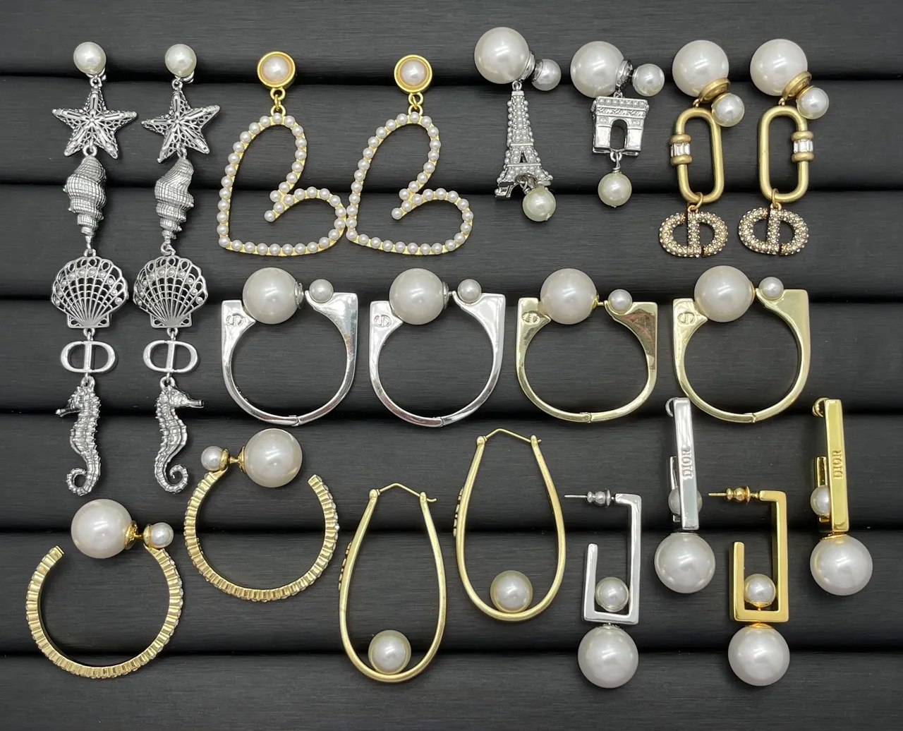Dior White Gold Pearl-Studded Charm-Dangle Earrings 16