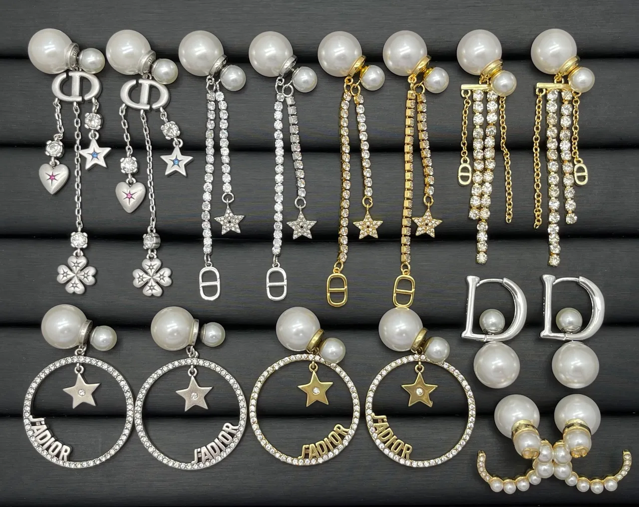 Dior White Gold Pearl-Studded Charm-Dangle Earrings 18