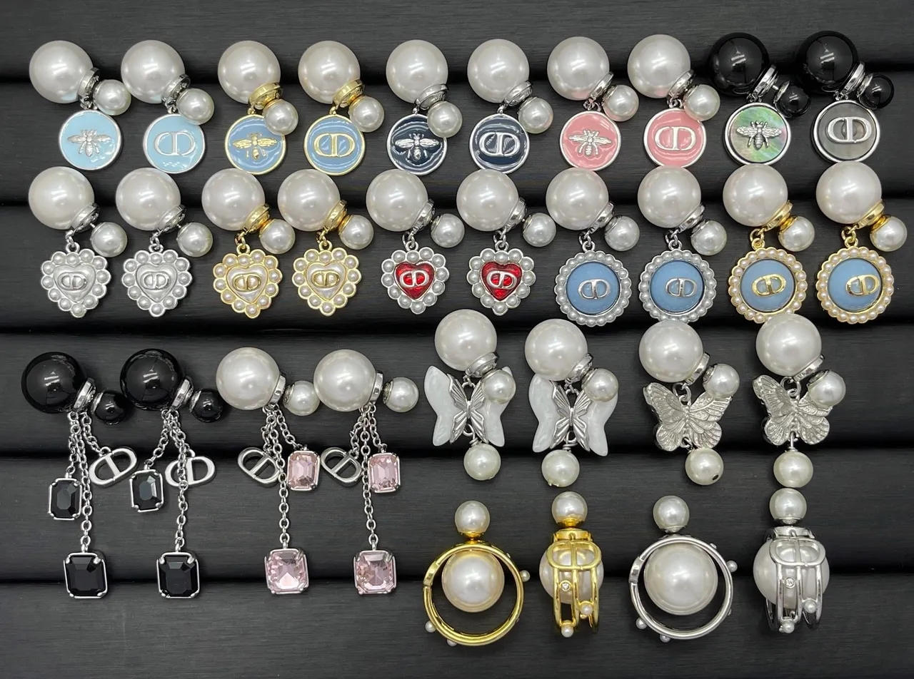 Dior White Gold Pearl-Studded Charm-Dangle Earrings 19