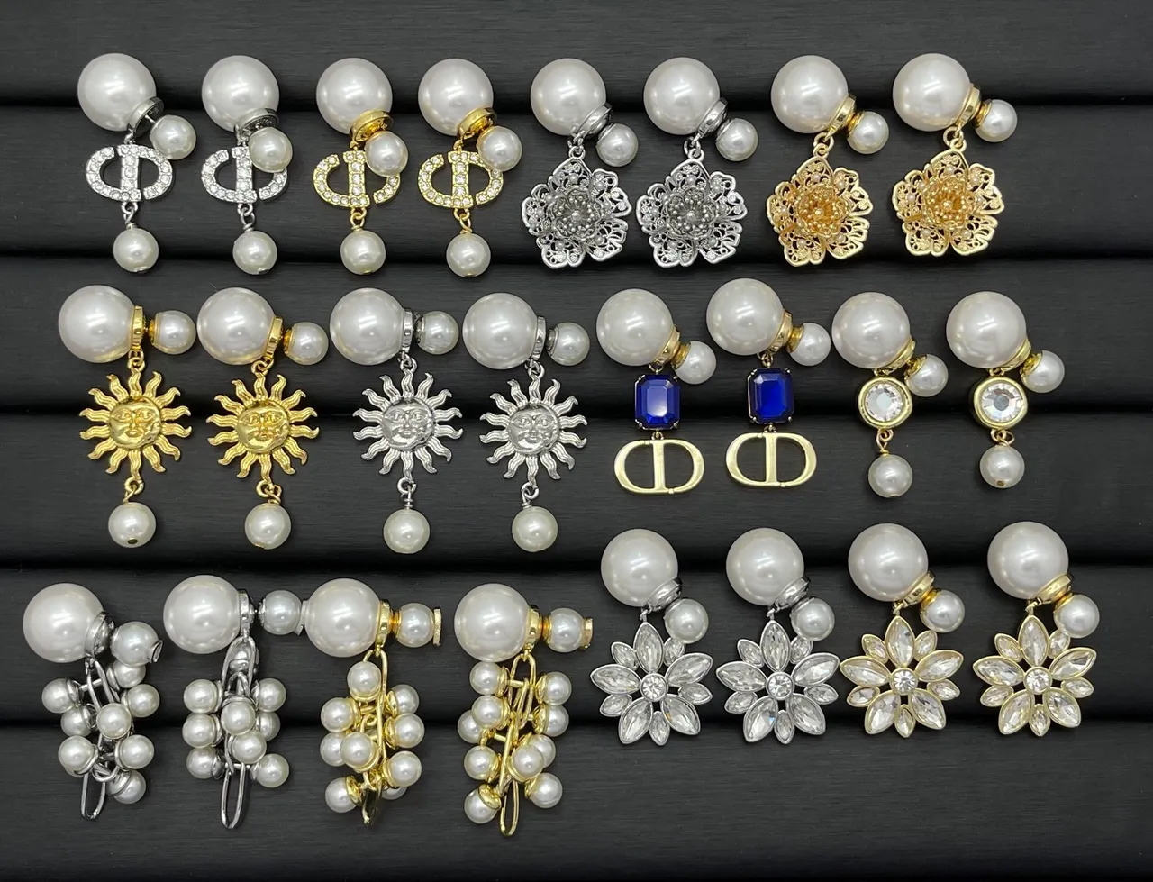 Dior White Gold Pearl-Studded Charm-Dangle Earrings 22